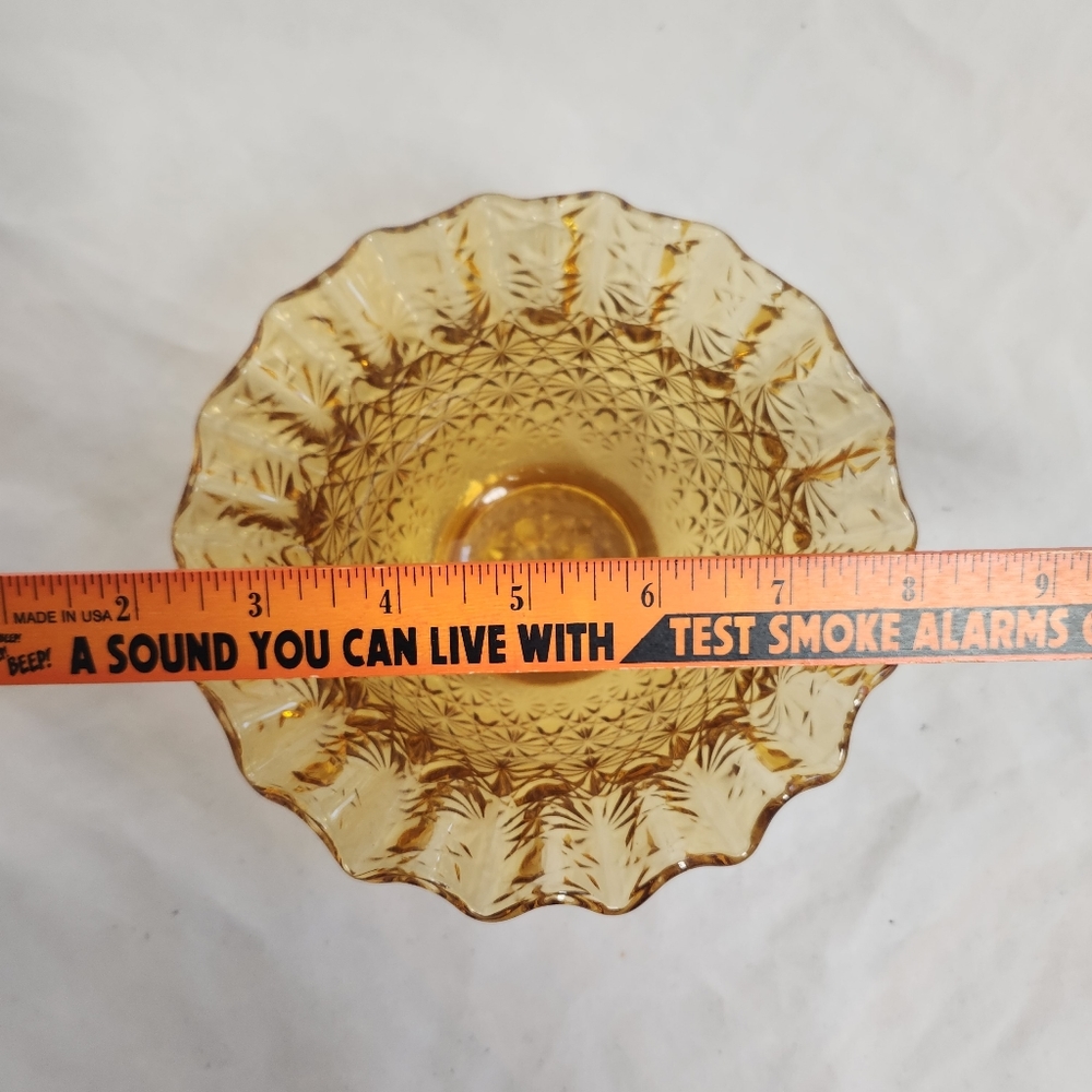 LE Smith Amber Daisy and Button Glass Candy Dish Bowl - Picture 4 of 9